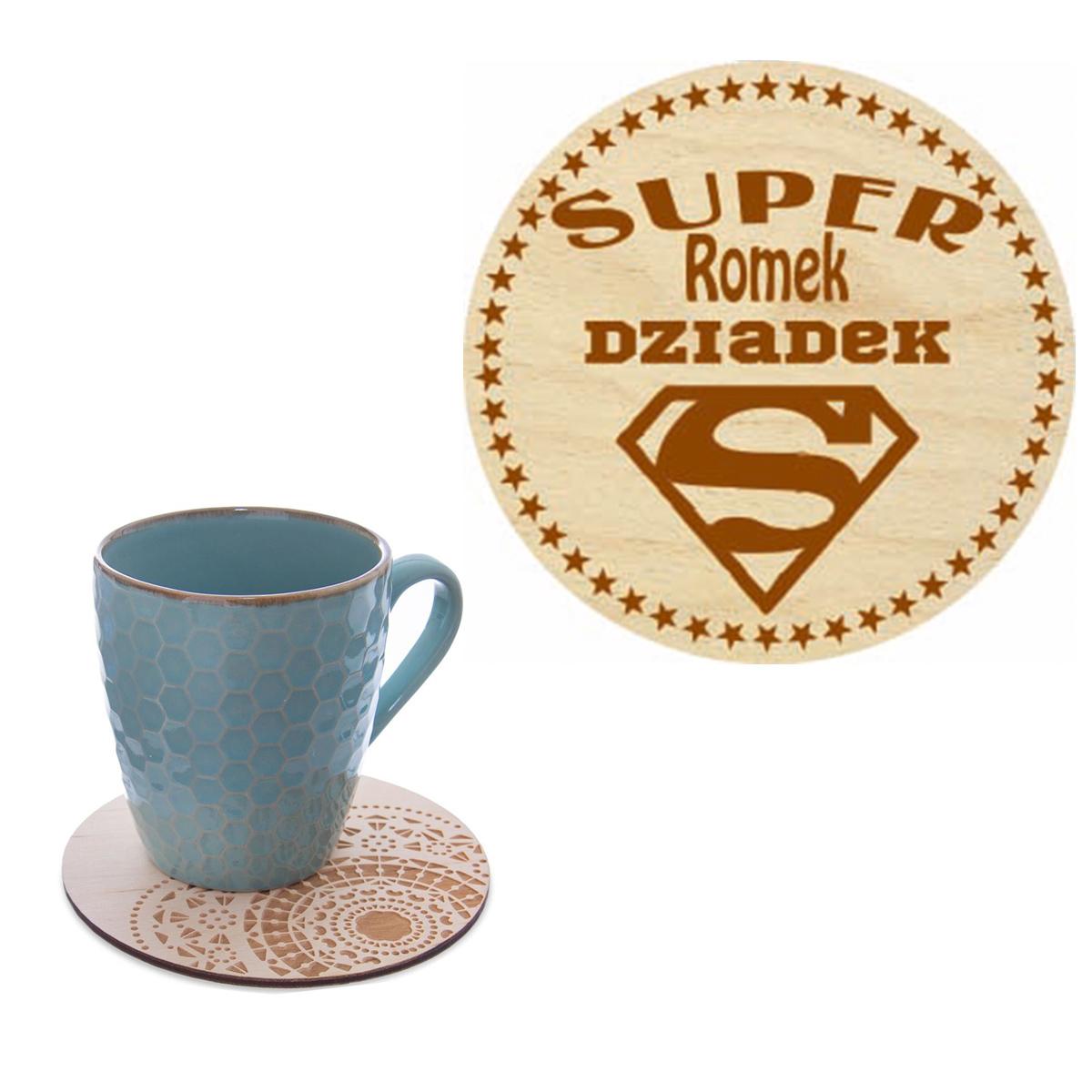 Prezent dla Dziadka podstawka pod kubek na kawę z Imieniem grawer napis słowo