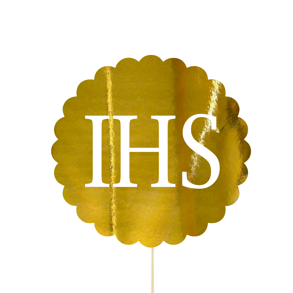 Topper Hostia IHS złoty, dekoracja na tort na Komunię Świętą pik napis, 22 cm