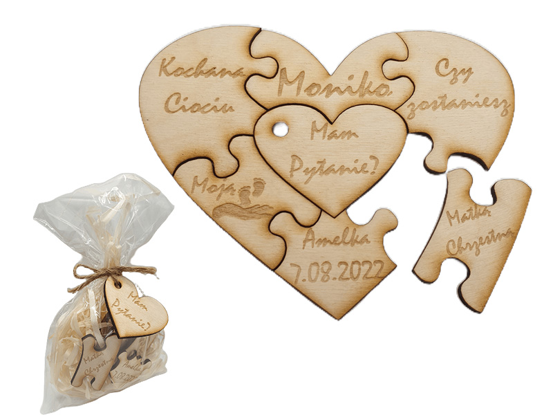 Puzzle drewniane Pytanie czy zostaniesz matką chrzestną ojcem, magnes na lodówkę, kartka grawer.