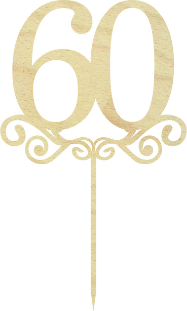 Topper na 60 urodziny psześćdziesiąte cyfra liczba drewniana dekoracja na tort pik