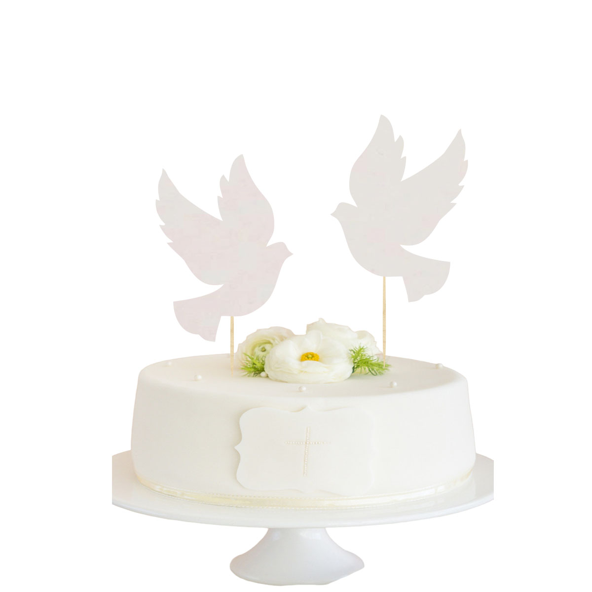 Topper dekoracja na bok tortu pik gołąbki Chrzest Święty Komunia Święta bermata