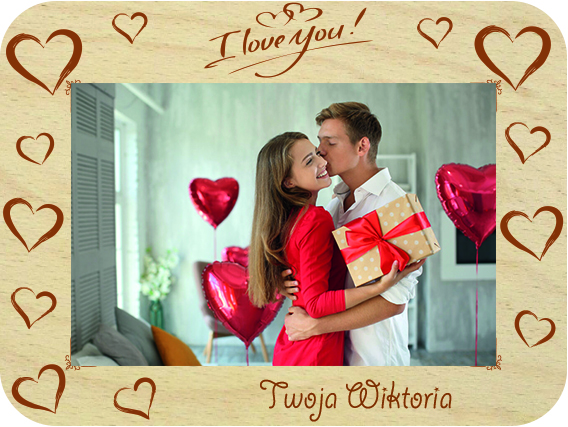 Prezent na Walentynki ramka na zdjęcie dla Chłopaka Dziewczyny, drewniana kartka z życzeniami IMIĘ grawer