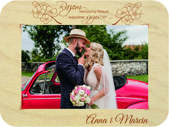 Pamiątka Ślubna prezent dla Rodziców Chrzestnych Świadków Pary Młodej podziękowanie ramka na zdjęcie, drewniana kartka z życzeniami IMIĘ grawer