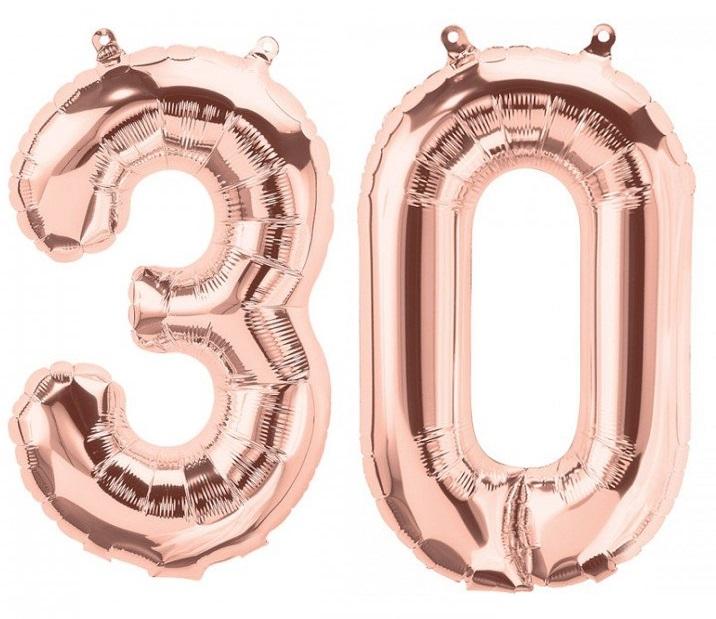 Balony Foliowe Cyfra "30", 100 cm, różowe złoto