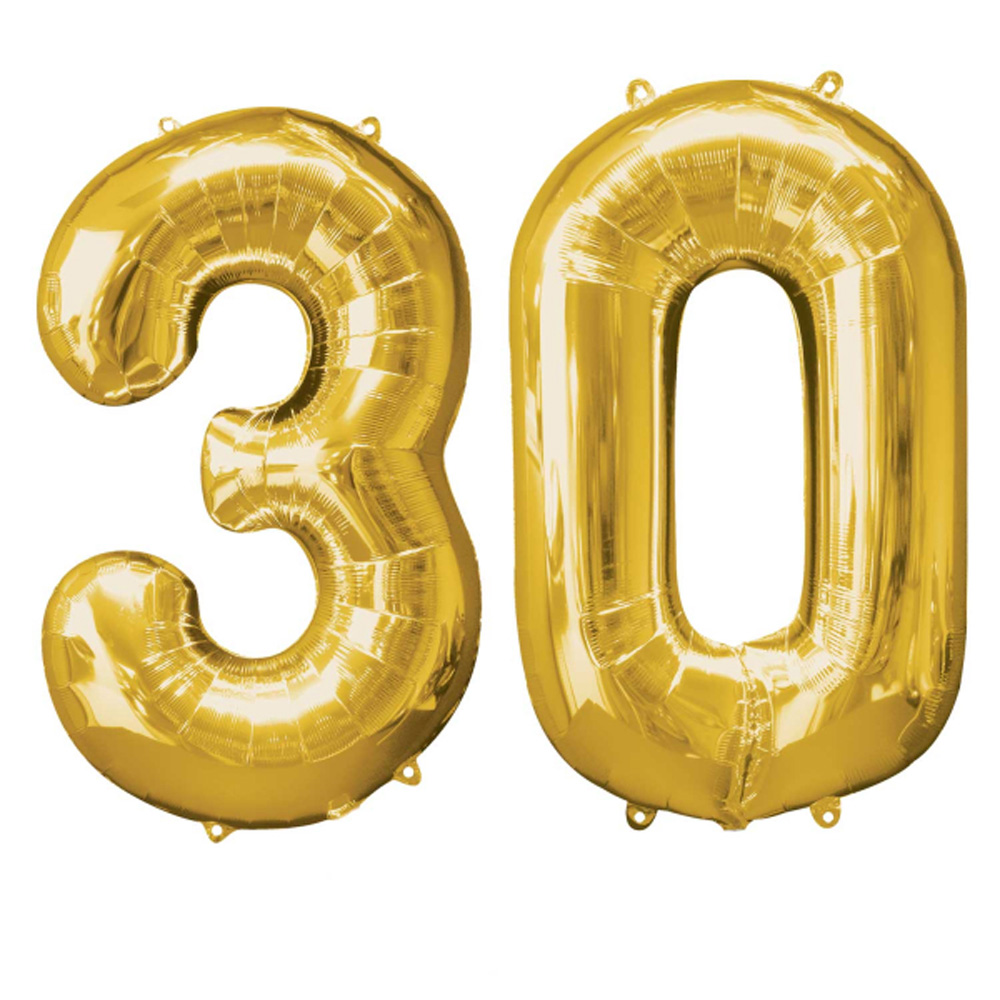 Balony Foliowe Cyfra "30", 100 cm, złoty