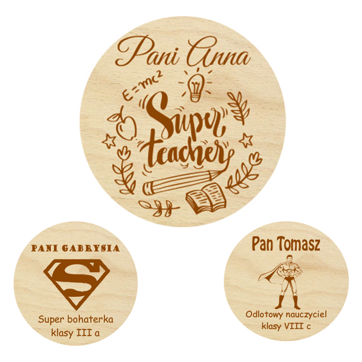 Drewniana podstawka podkładka pod kubek szklankę świecę na Dzień Nauczyciela z Imieniem na prezent śiwęta grawer personalizacja słowo napis