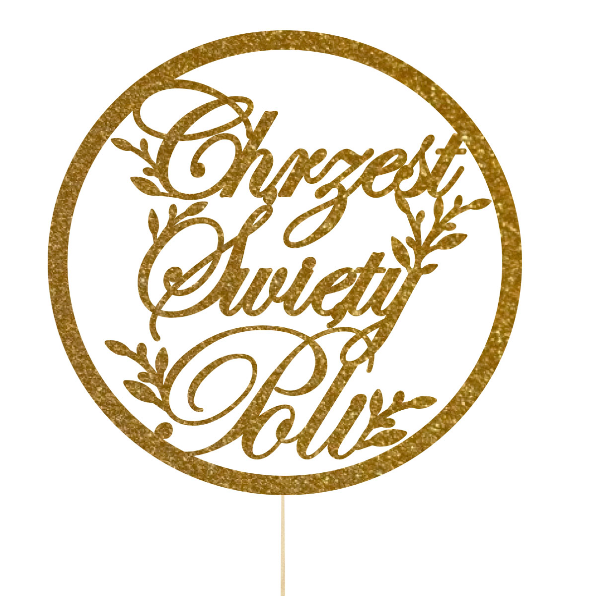 Topper dekoracja na bok tortu pik napis Chrzest Święty imię obręcz drewno złoty