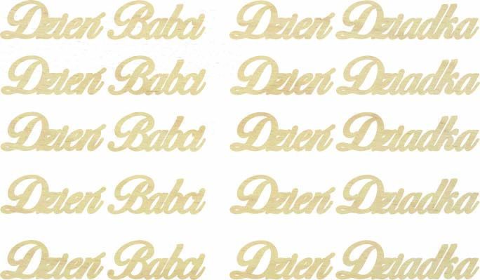 Napis Dzień Babci i Dziadka słowo, prezent, baza do makramy, zaproszeń, kartek, wycinanki, tekturki, scrapki, dekor, zawieszka z drewna zestaw 10szt