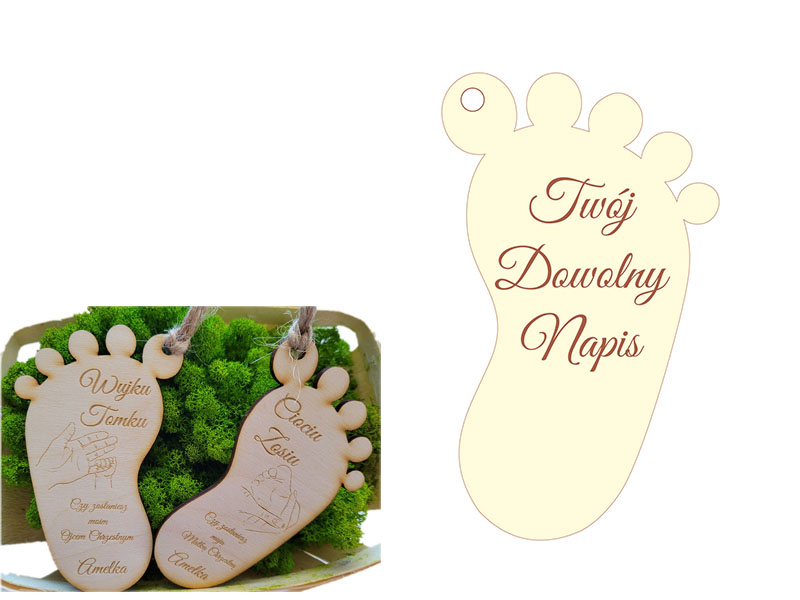 Podziękowanie dla gości Twój Dowolny Napis zawieszka, magnes, pamiątka, IMIĘ grawer stópka na każdą okazję