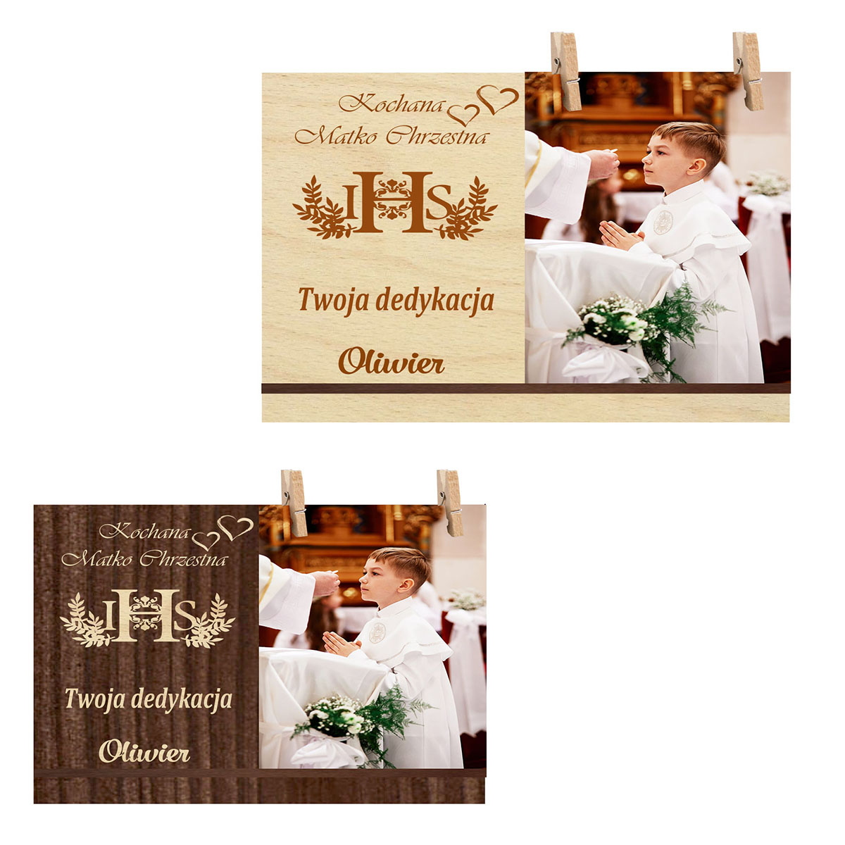 Pamiątka Pierwszej Komunii Świętej ramka na zdjęcie Podziękowanie dla Chrzestnych prezent , foto kartka życzenia