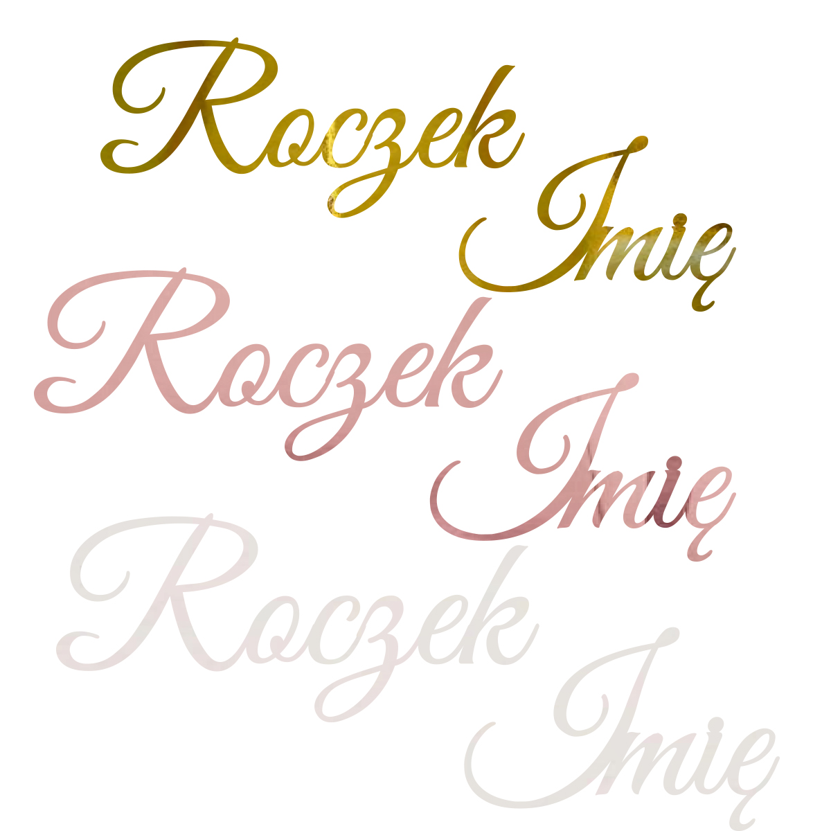 Złoty róż napis Roczek Imię dziecka, scrapki, baza do makramy, zaproszeń, kartek, wycinanki, tekturki, dekor, zestaw 10 szt