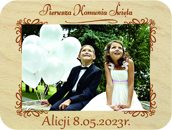 Pamiątka Pierwszej Komunii Świętej prezent dla Chrzestnych podziękowanie ramka na zdjęcie Komunia Święta, drewniana kartka z życzeniami IMIĘ grawer
