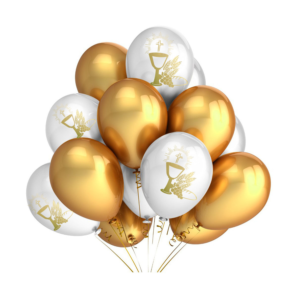 Balony komunijne na komunię z nadrukiem I Komunia Święta biało-złote 10 szt.