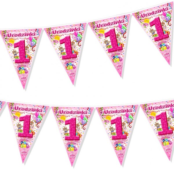 Girlanda chorągiewki na Roczek, różowa, 2 m