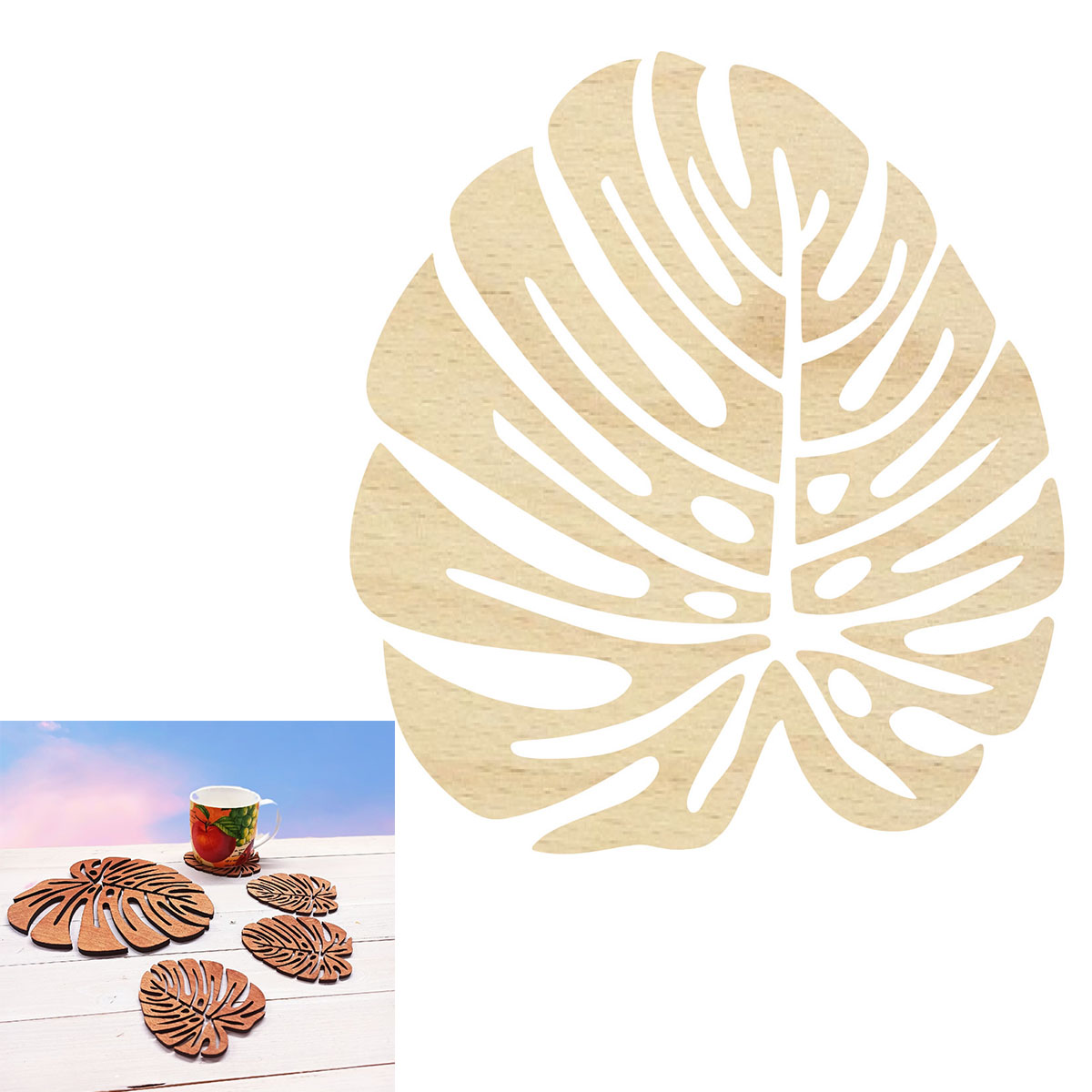 Baza liść monstery podstawka pod kubek do kawy i herbaty drewniana 10cm