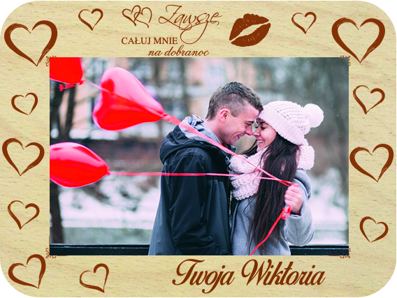 Prezent na Walentynki ramka na zdjęcie dla Chłopaka Dziewczyny, drewniana kartka z życzeniami IMIĘ grawer