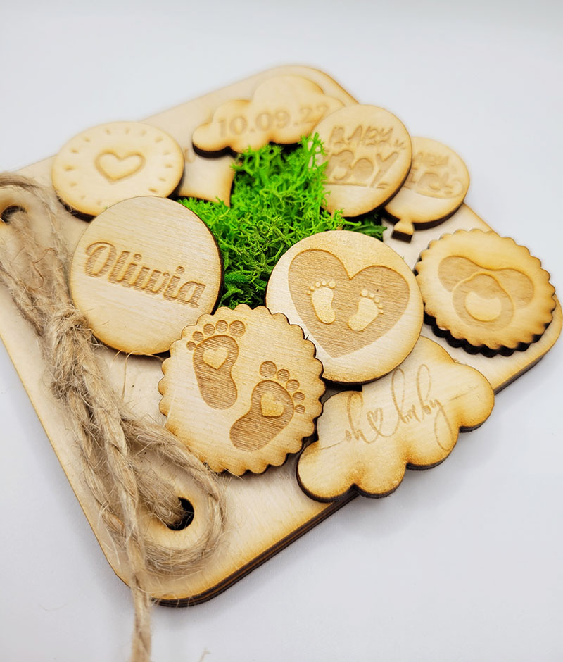 Drewniane scrapki, Twój Napis, Imię, Podziękowanie Chrzest Święty Roczek Narodziny Baby Shower rękodzieło 3szt