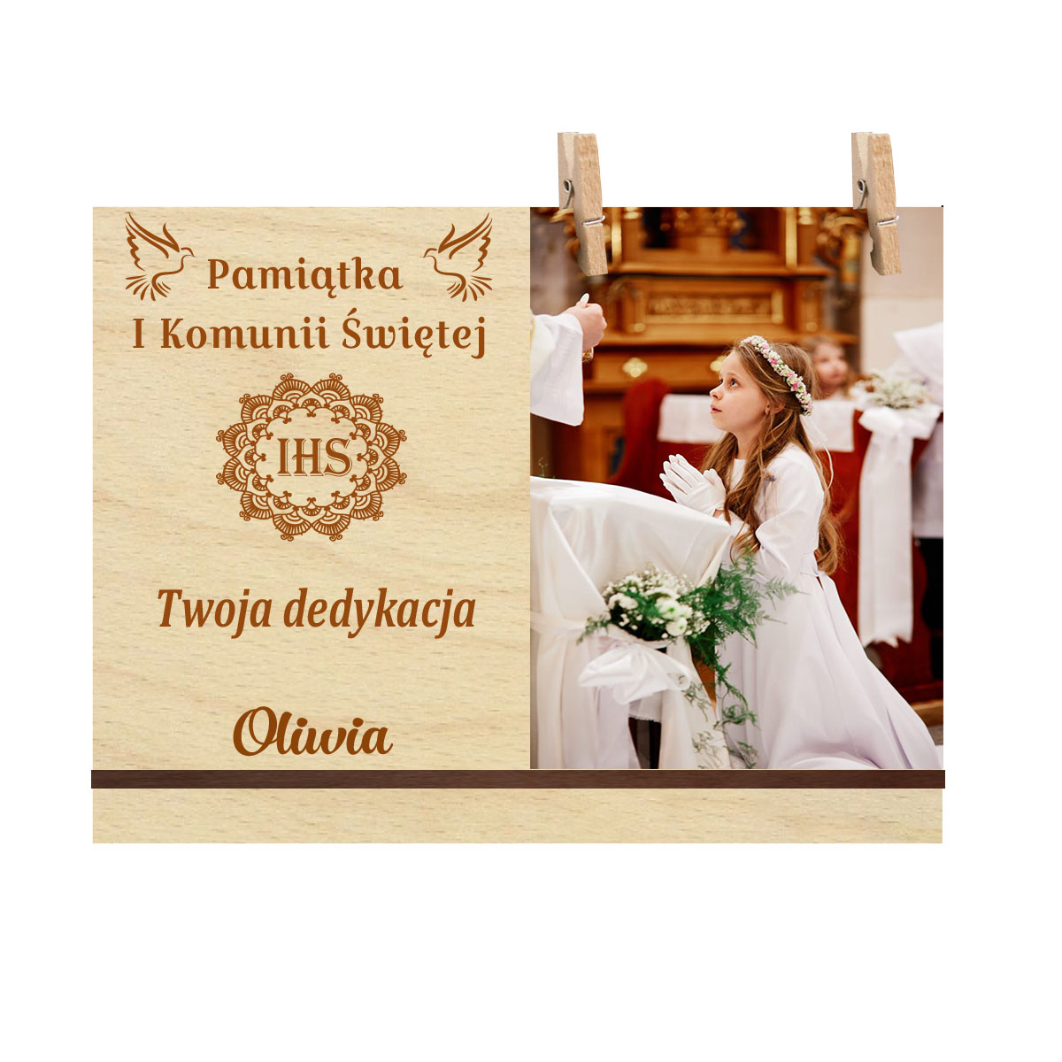 Podziękowanie dla Chrzestnych prezent Pamiątka Pierwszej Komunii Świętej ramka na zdjęcie, foto kartka życzenia