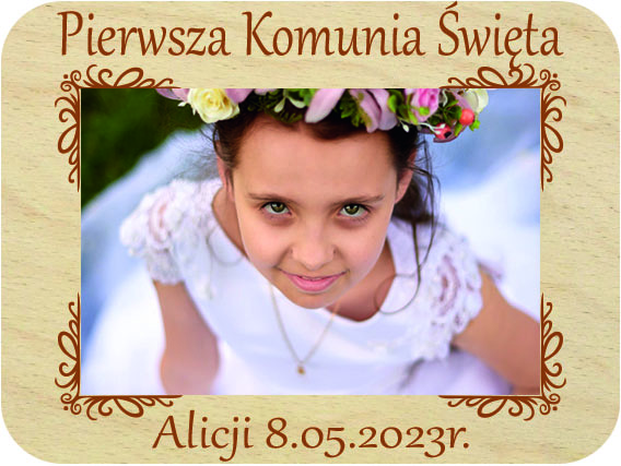 Pamiątka Pierwszej Komunii Świętej prezent dla Chrzestnych podziękowanie ramka na zdjęcie Komunia Święta, drewniana kartka z życzeniami IMIĘ grawer
