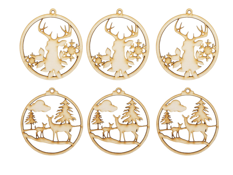 Drewniane zawieszki świąteczne, bombki choinkowe, ozdoba na Boże Narodzenie, BOMBKA 10 cm, naturalne drewno (1 op. / 6 szt.)