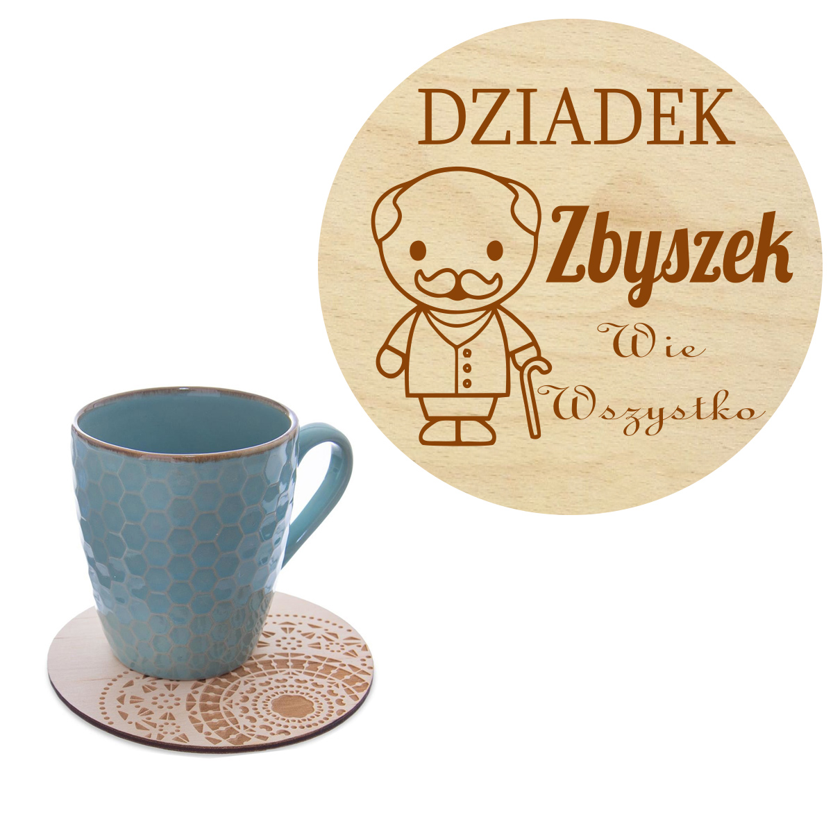 Prezent dla Dziadka podstawka pod kubek na kawę z Imieniem grawer napis słowo