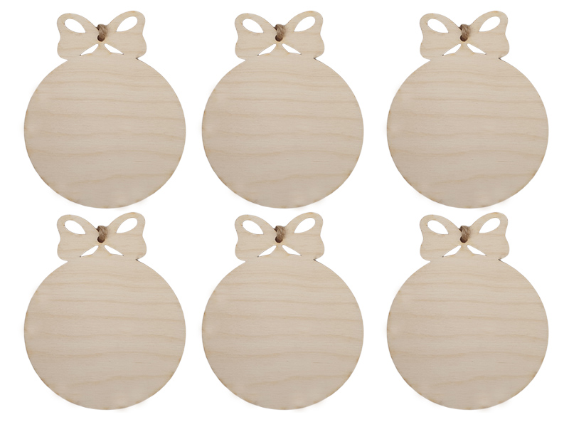 Drewniane zawieszki świąteczne, bombki choinkowe, ozdoba na Boże Narodzenie, BOMBKA 10 cm, naturalne drewno (1 op. / 6 szt.)