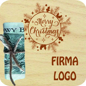 Świąteczny Bon Podarunkowy, drewniana kartka na prezent, pieniadze, banknoty, Imię, napis, słowo, grawer