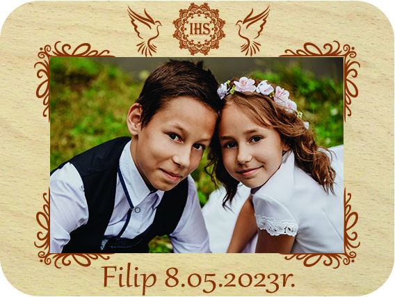 Pamiątka Pierwszej Komunii Świętej prezent dla Chrzestnych podziękowanie ramka na zdjęcie Komunia Święta, drewniana kartka z życzeniami IMIĘ grawer