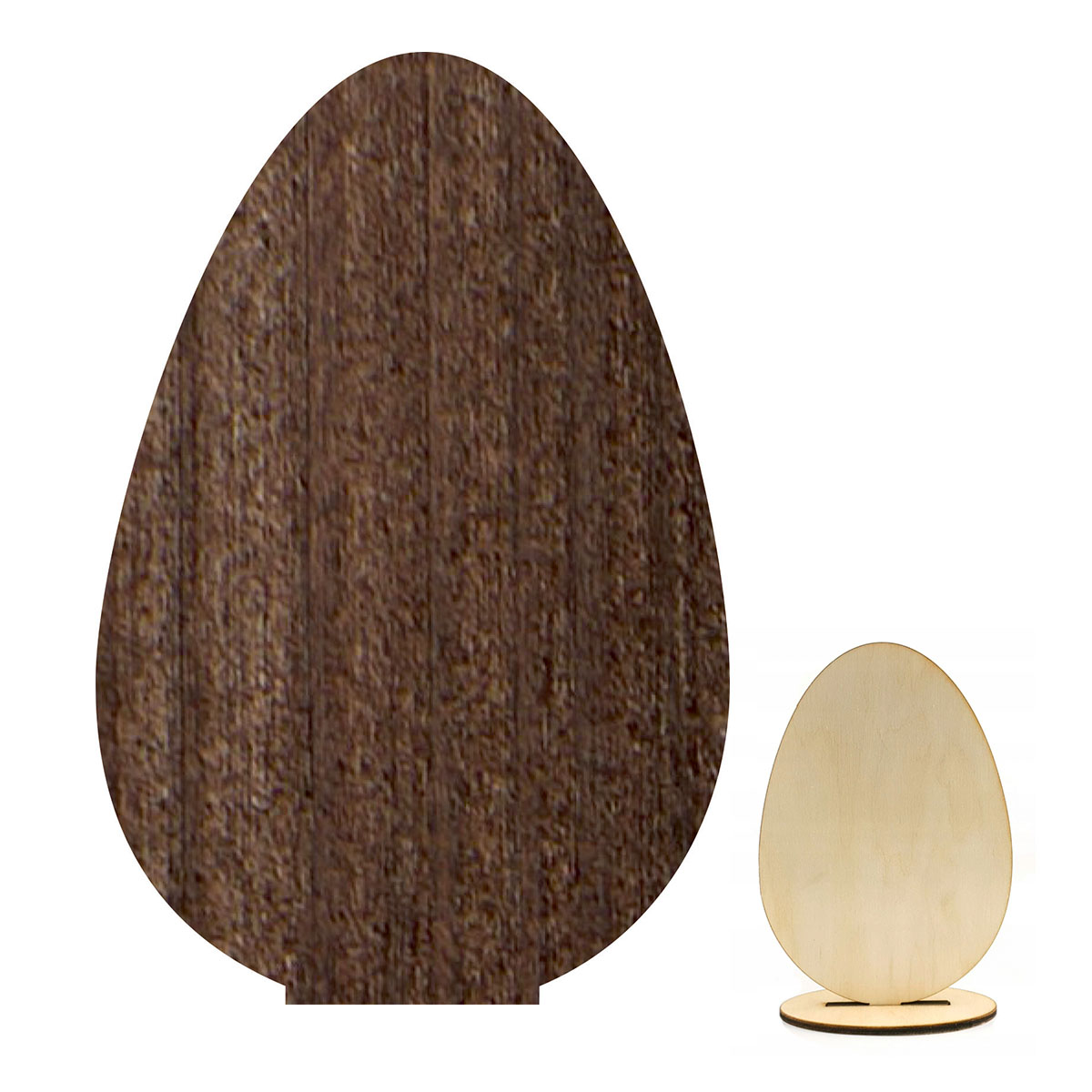 Jajko wielkanocne z drewna stojące dekoracja brąz rustykalny baza 15 cm