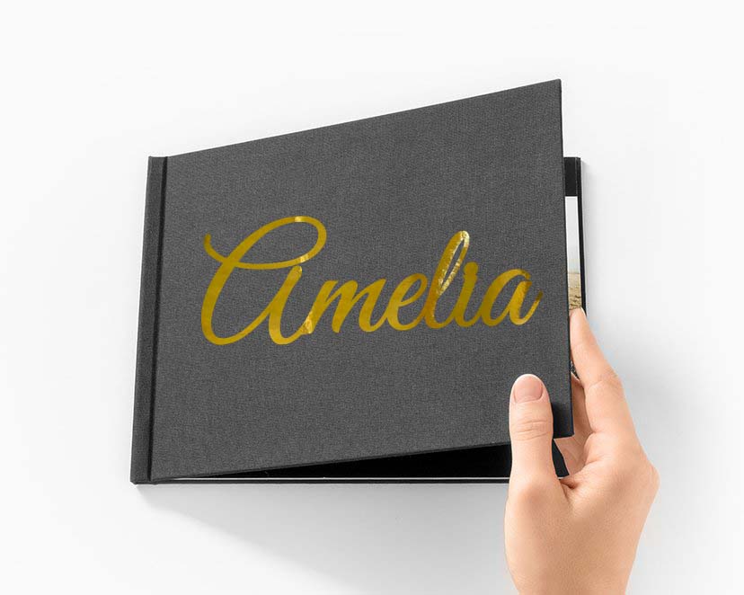 Napis Emblemat imię na ksiegę gości album do zdjęć złoty, dekoracja na Komunię Świętą Chrzest Święty