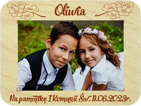 Pamiątka Pierwszej Komunii Świętej prezent dla Chrzestnych podziękowanie ramka na zdjęcie Komunia Święta, drewniana kartka z życzeniami IMIĘ grawer