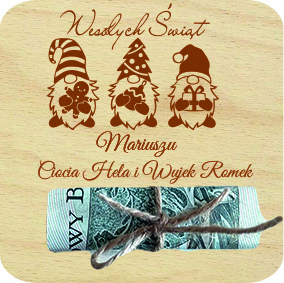 Świąteczny Bon Podarunkowy, drewniana kartka na prezent, pieniadze, banknoty, Imię, napis, słowo, grawer