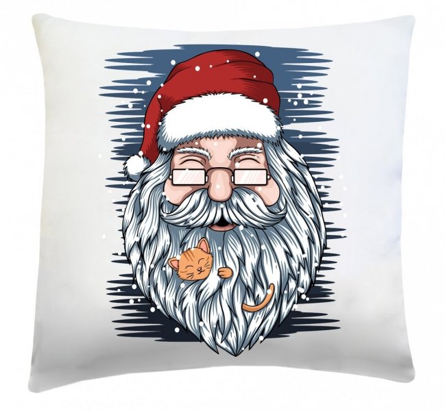 Poduszka świąteczna 40x40 wz. Mikołaj z kotkiem