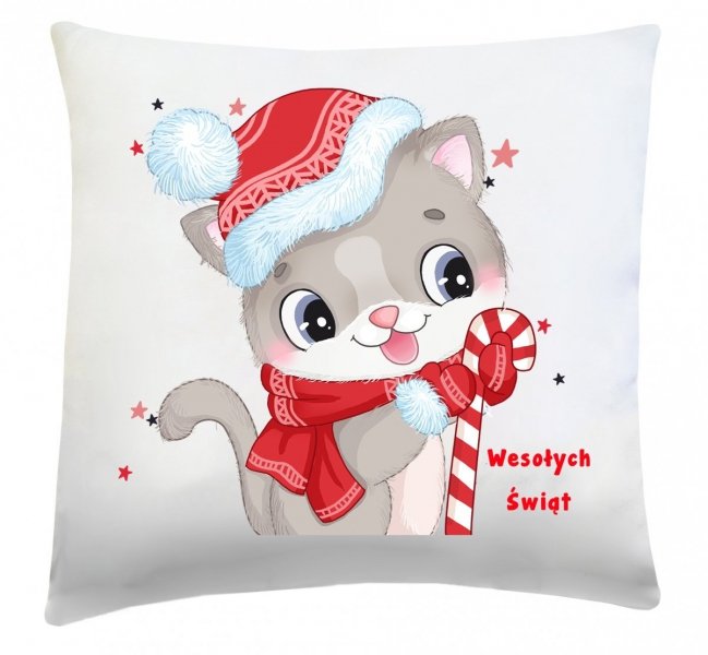 Poduszka świąteczna 40x40 wz. Świąteczny Kotek 2