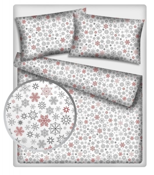 Poszewka 70x80 - 100% bawełna wz. Płatki śniegu czerwone