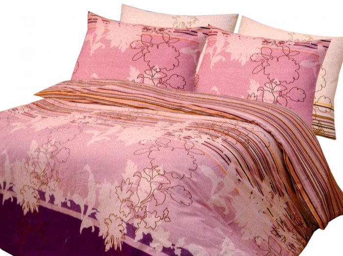 Pościel satynowa Valentini Bianco 160x200 + 2x70x80 wz. Miami Fiolet