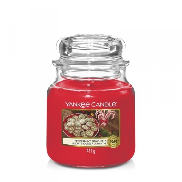 Świeca Yankee Candle Peppermint Pinwheels - średni słoik