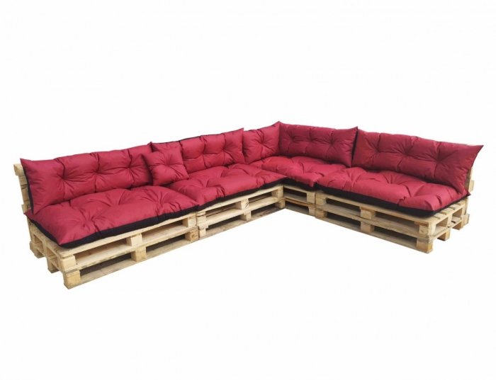 Duży komplet poduszek ogrodowych na palety wz. Bordowy