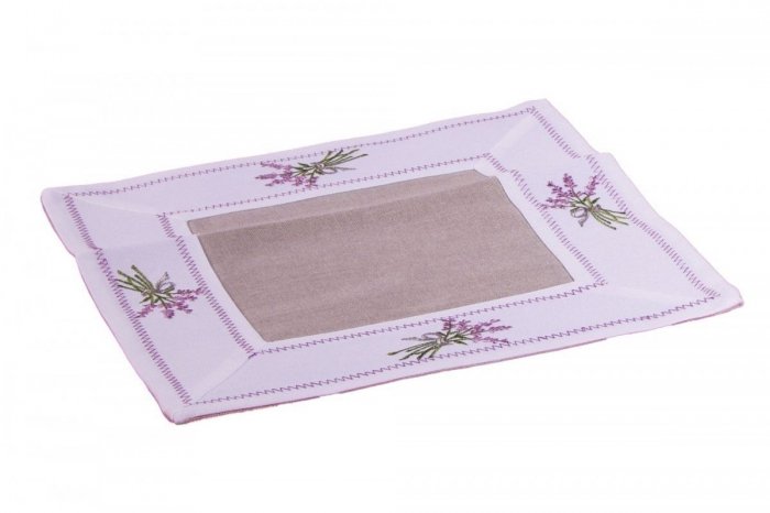Ozdobny obrus haftowany rozmiar 30x30 Lawenda Kolor: biało-szary
