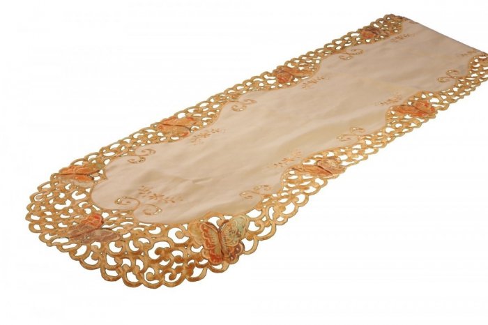 Obrus Prom 7273 rozmiar: 45x170 Owal haftowane motyle kolor: pomaranczowy