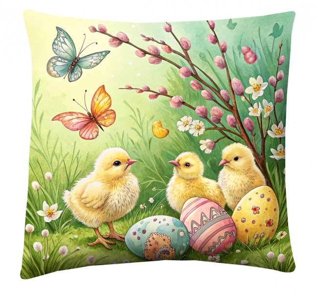 Poduszka z nadrukiem dwustronnym 40x40 Kurczątka wielkanocne 1