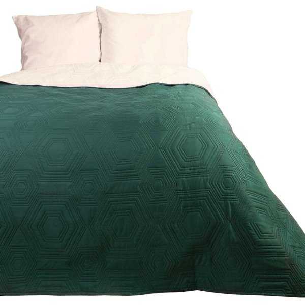 Narzuta dwustronna TARA na łóżko 200x220 wz. green + cream