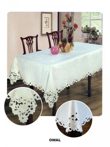 Obrus haftowany rozmiar 110x160 owal wzór biały (213 ov)