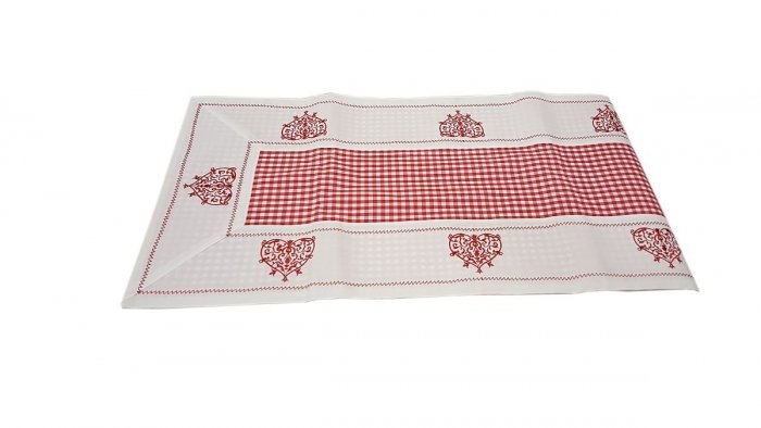 Walentynkowy Ozdobny obrus haftowany rozmiar 40x90 9247 HG Kolor: biało-czerwony