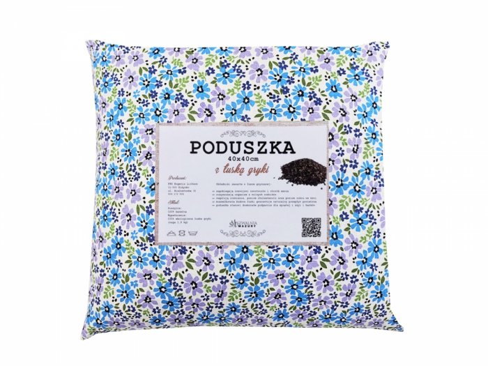 Poduszka z łuską gryki 40x40 wz. 4 niebieskie kwiatki
