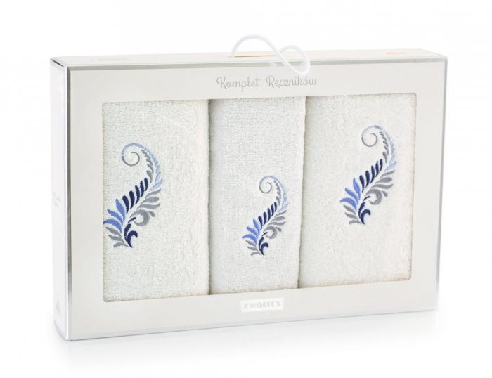 Trzyczęściowy komplet ręczników z bawełny egipskiej w pudełku - wz. MARGO 8462/5730 alabaster