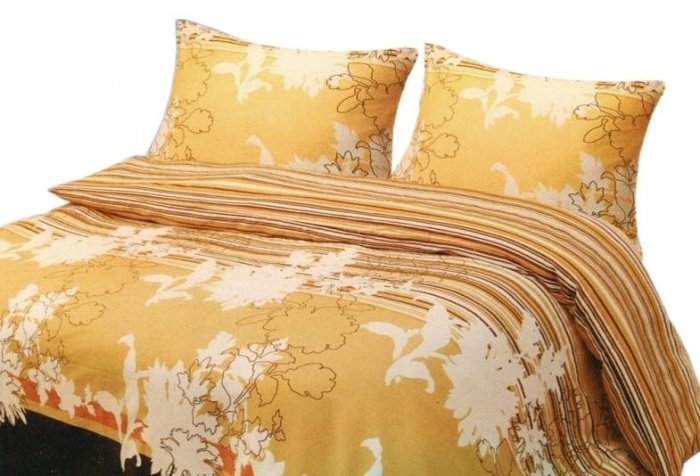 Pościel satynowa Valentini Bianco 160x200 + 2x70x80 wz. Miami żółty