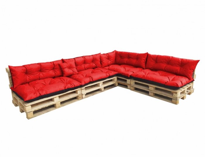 Duży komplet poduszek ogrodowych na palety wz. Czerwony