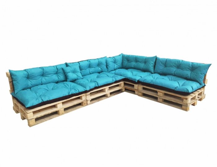 Duży komplet poduszek ogrodowych na palety wz. niebieski