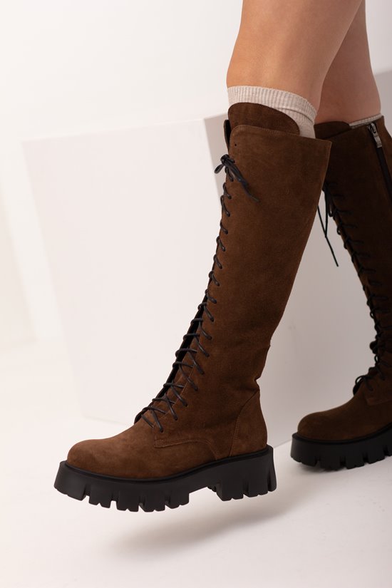 Kozaki damskie 77 - 4 Brąz welur